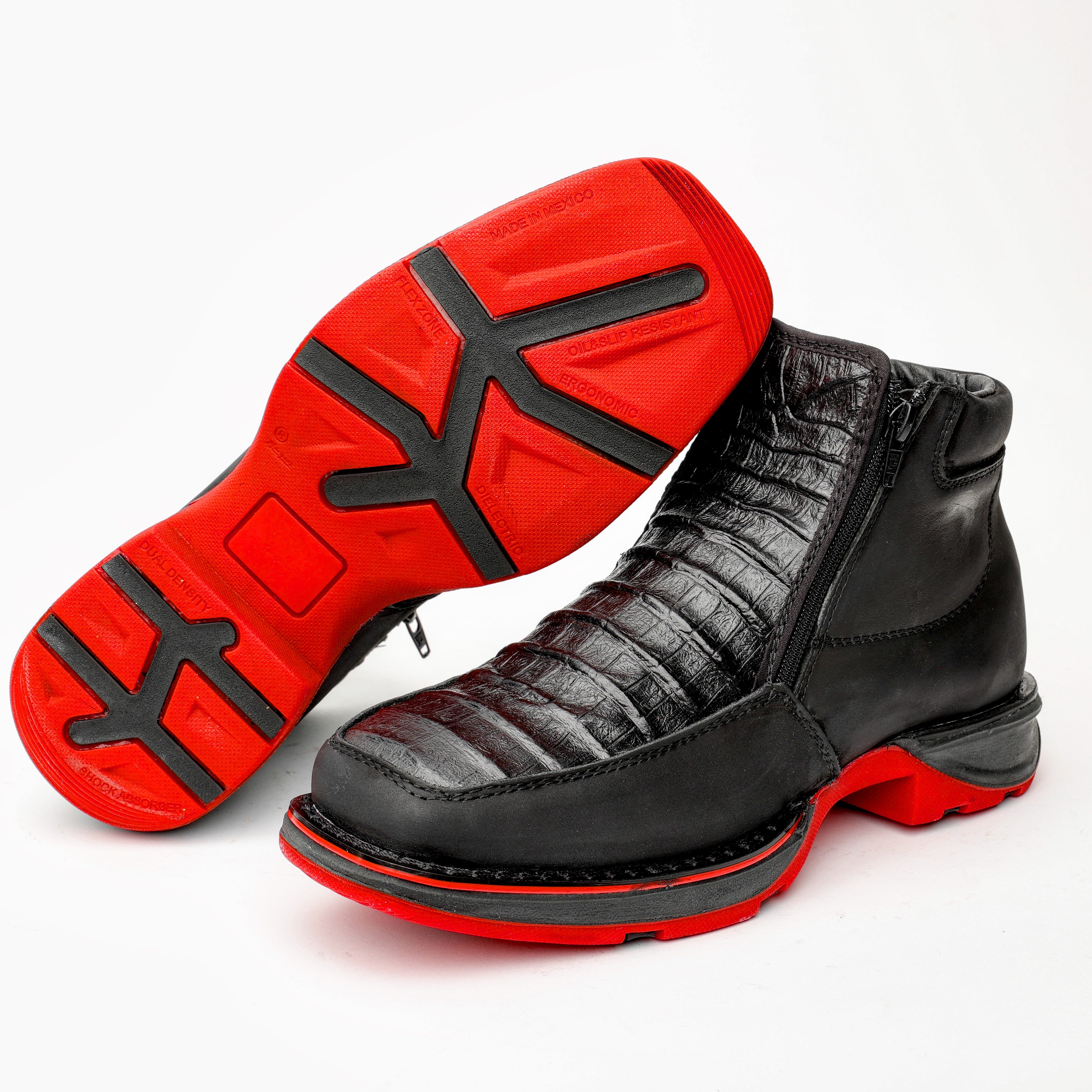 Black Caiman Belly Leather Botin With 3D Lightweight Soles - Square Toe