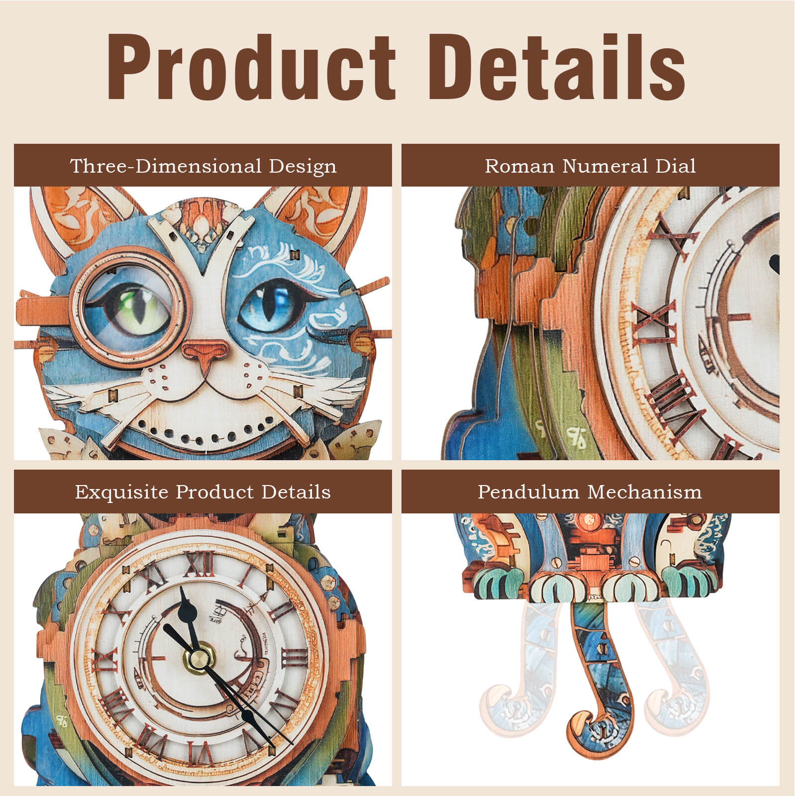Cat Detectiveâ€“ DIY Wooden Clock, 3D Puzzle Craft Kit