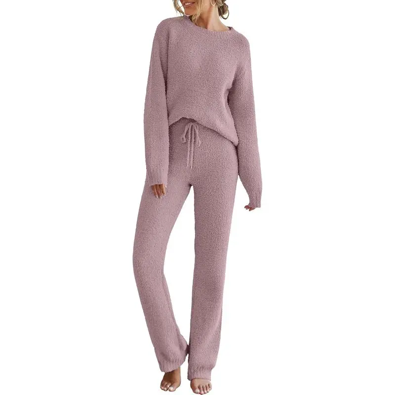 Womens Fuzzy Fleece Long Sleeve 2 Piece