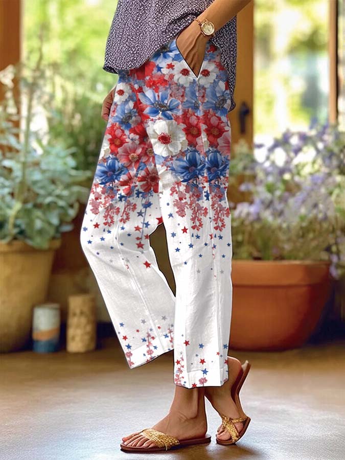 Women's 250th Anniversary Printed Casual Cotton Linen Trousers