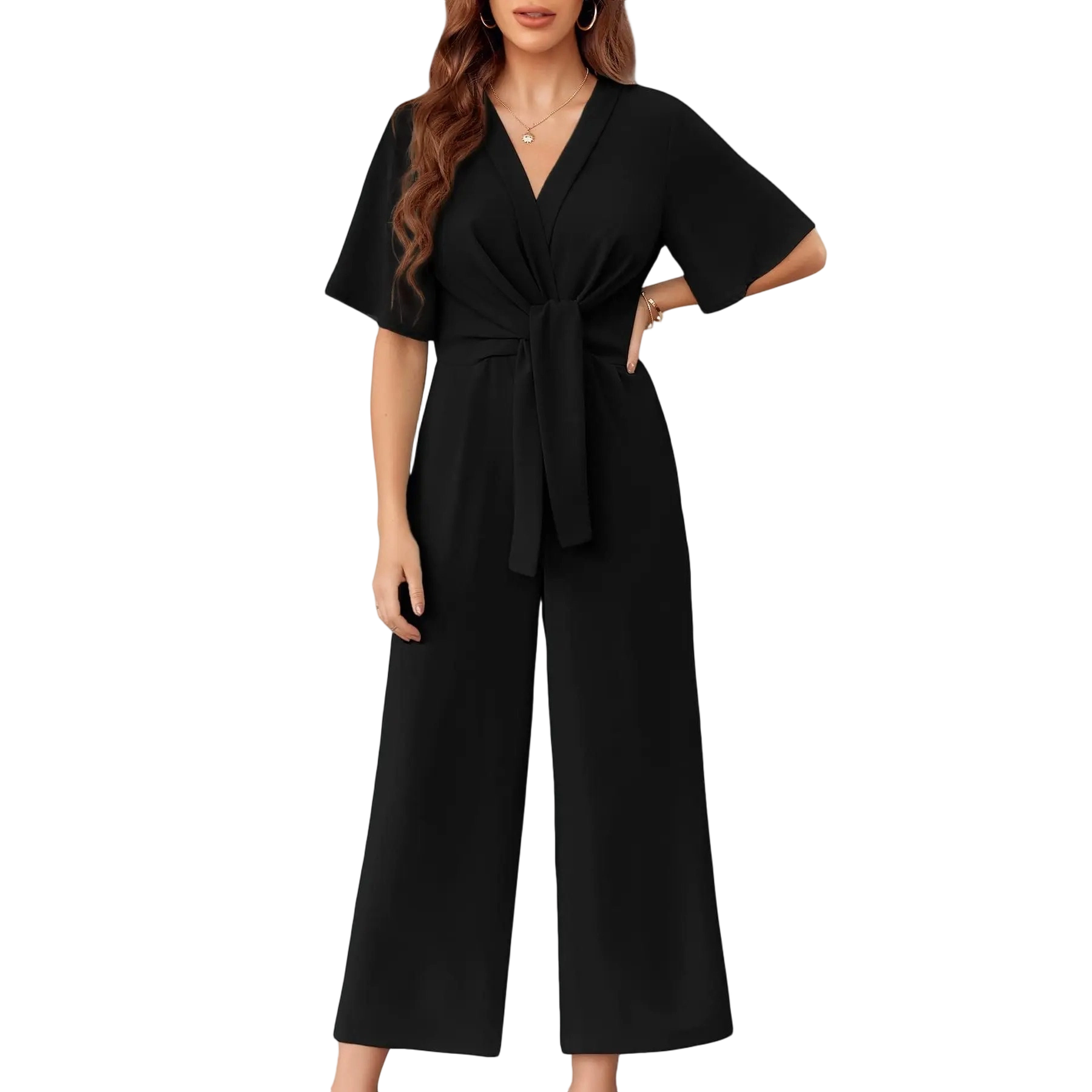 🎀🎀Women's Minimalist Wide-Leg Tie-Front Jumpsuit