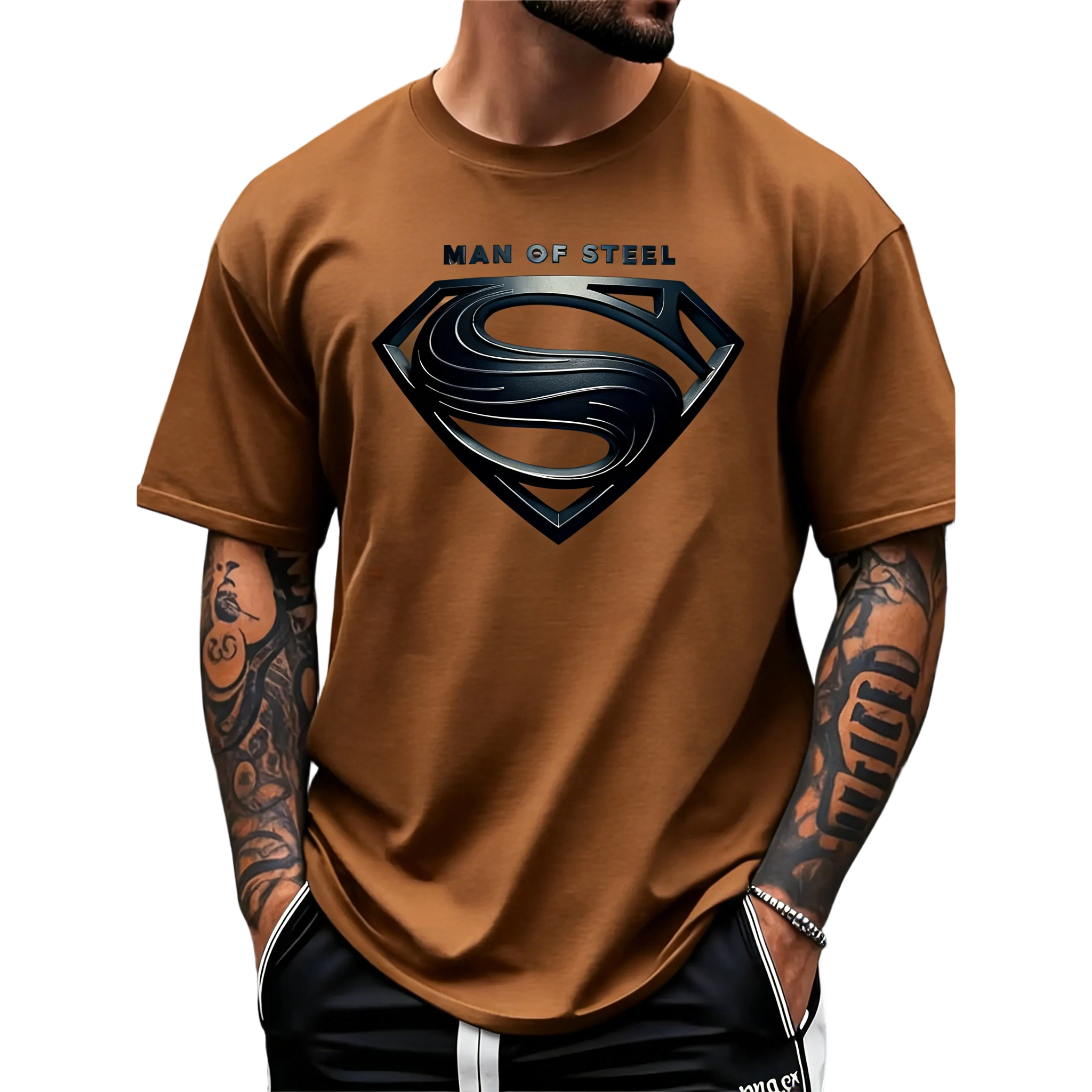 Justice League Men'S Plus Size Casual Crew Neck T-Shirt Man of Steel Graphic Print Short Sleeve Ideal for Spring/Summer Everyday Tshirt | Playful Text Design | Comfortable Fit SIZE Plus Size S-5XL