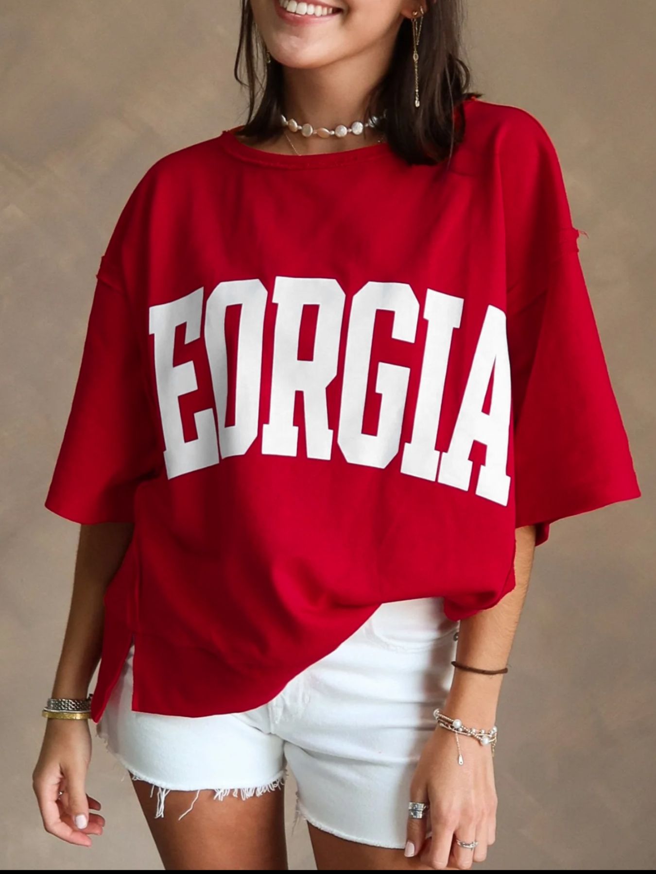 GEORGIE Letter Raw Seam Drop Shoulder Loose Tee