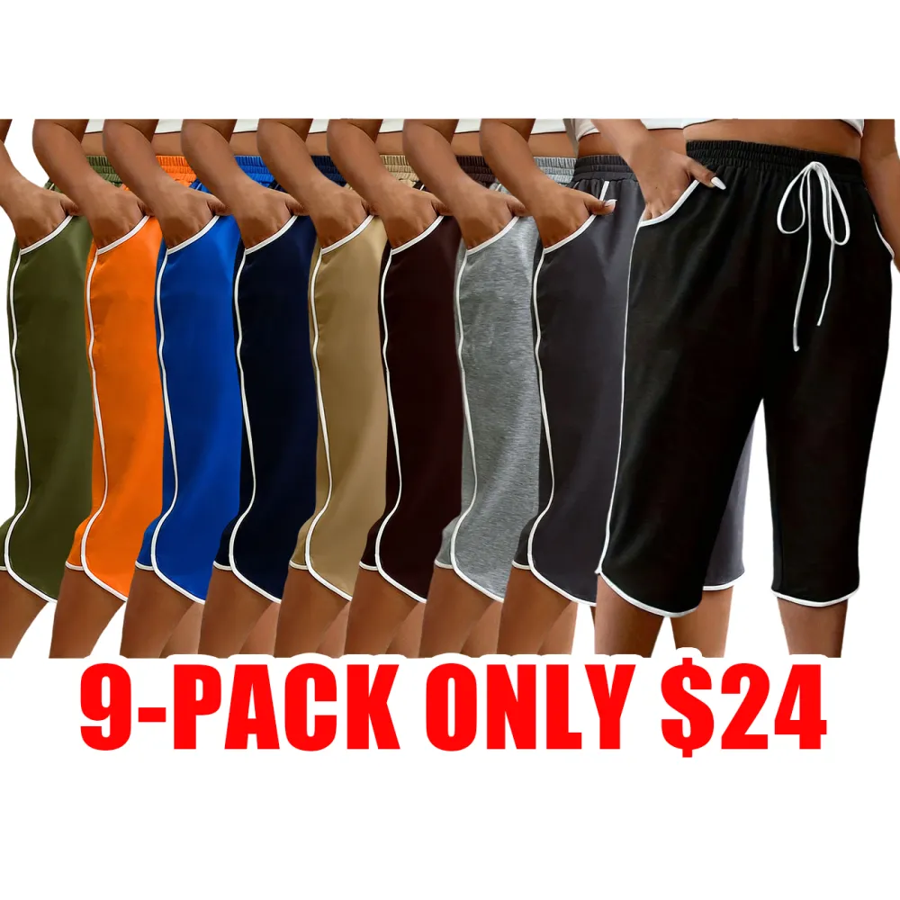 Women’s Plus Size Color Block Drawstring Capri Sports Pants