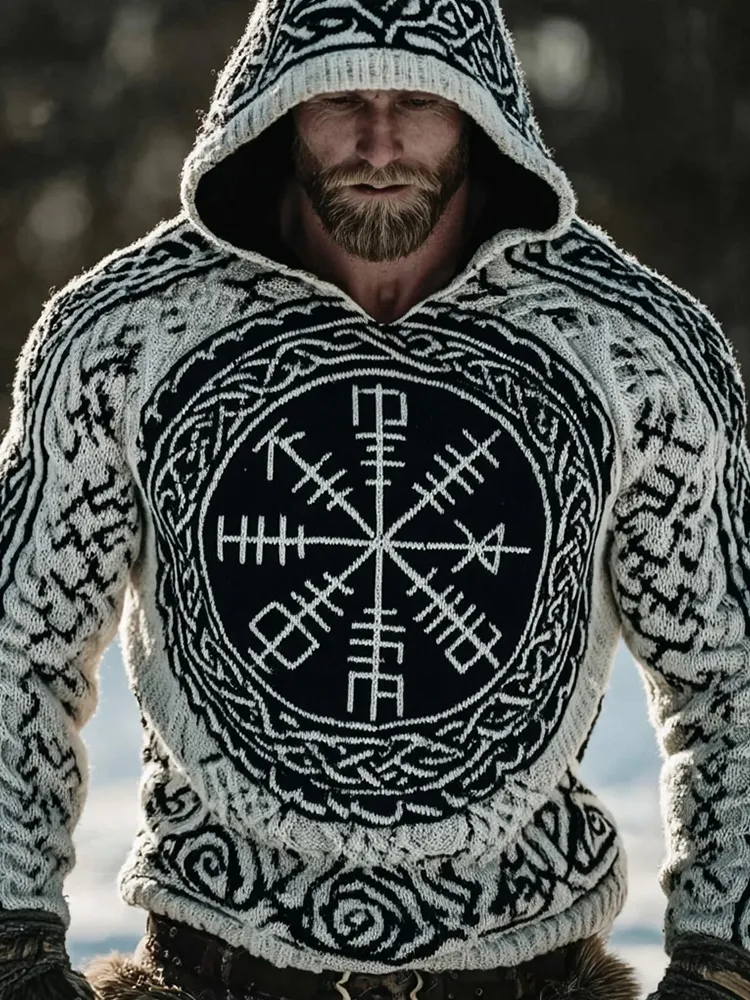 Men's Viking Compass Vegvisir Chunky Hooded Sweater