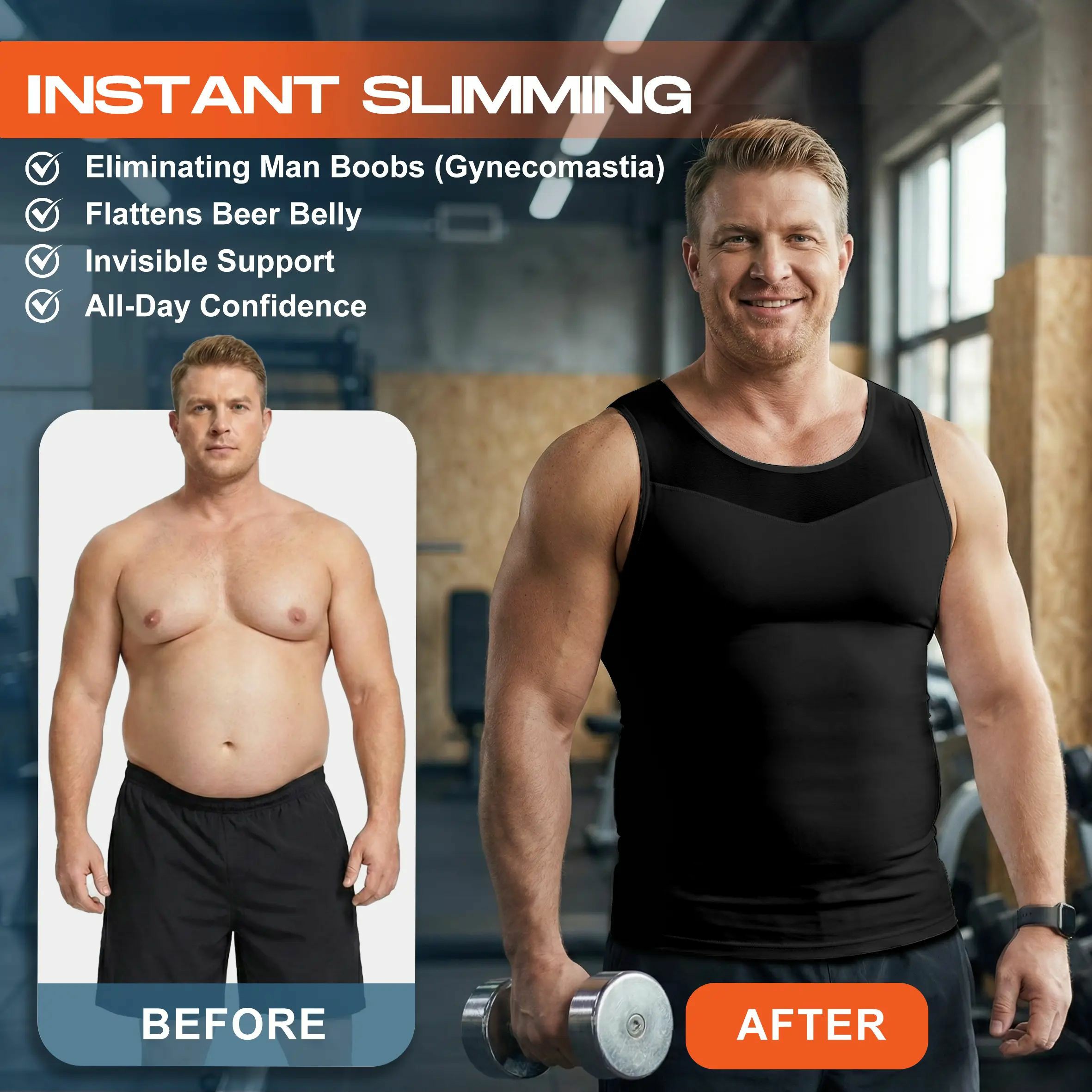 Men Compression Shapewear Tank Top Seamless Undershirts Bionic Targeted Tummy Control Eliminate Gynecomastia X-Shape Back Stretch Posture Correction Breathable Mesh Fabric Basic Menswear for Special Events Business Dating Sports Gym, Holiday Gift