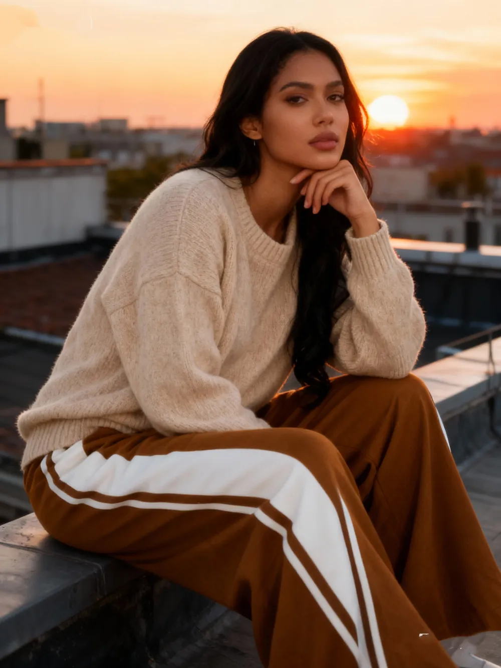 Woman Stripe Wide Leg SweatPants