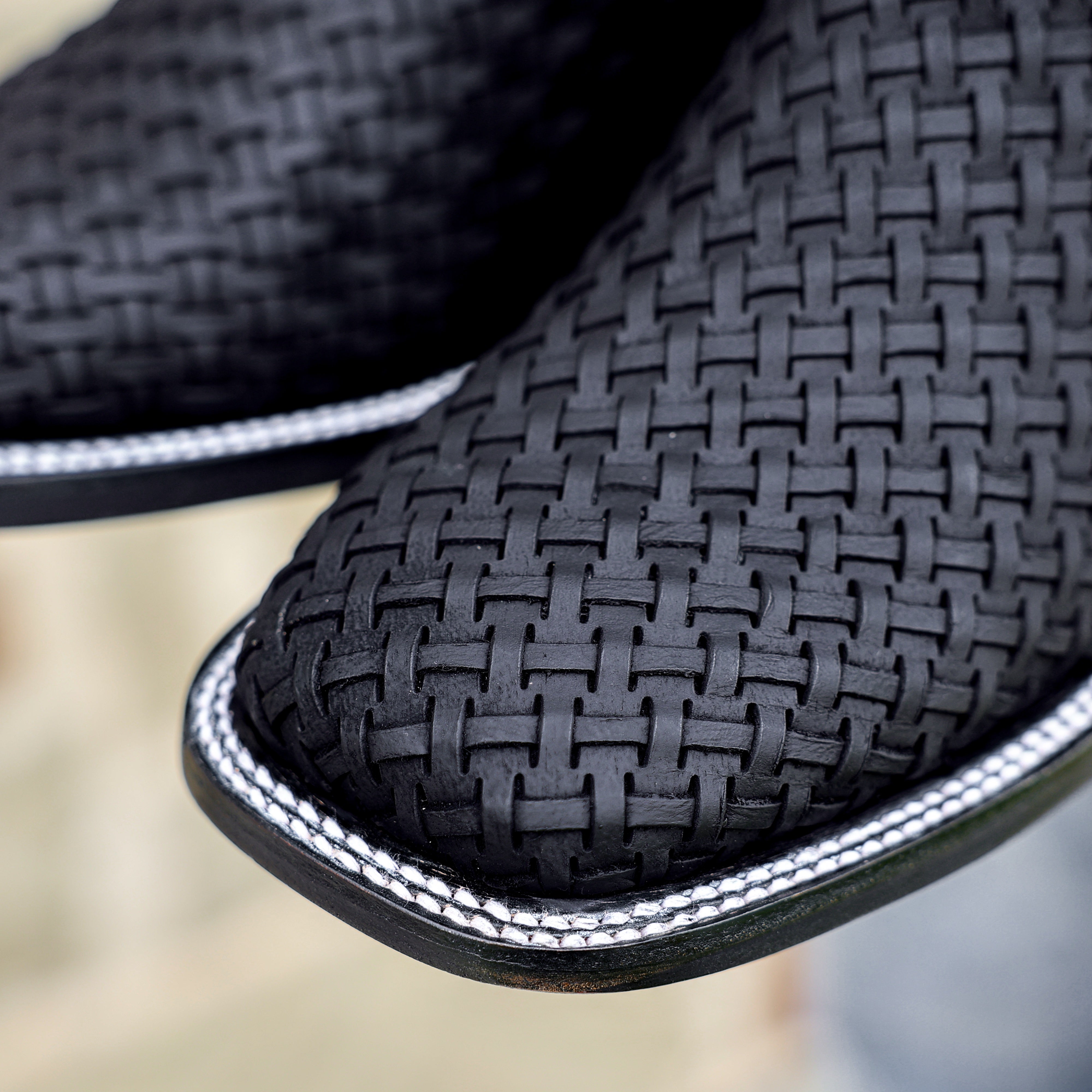 Black Basketweave Leather Boots - Square Toe