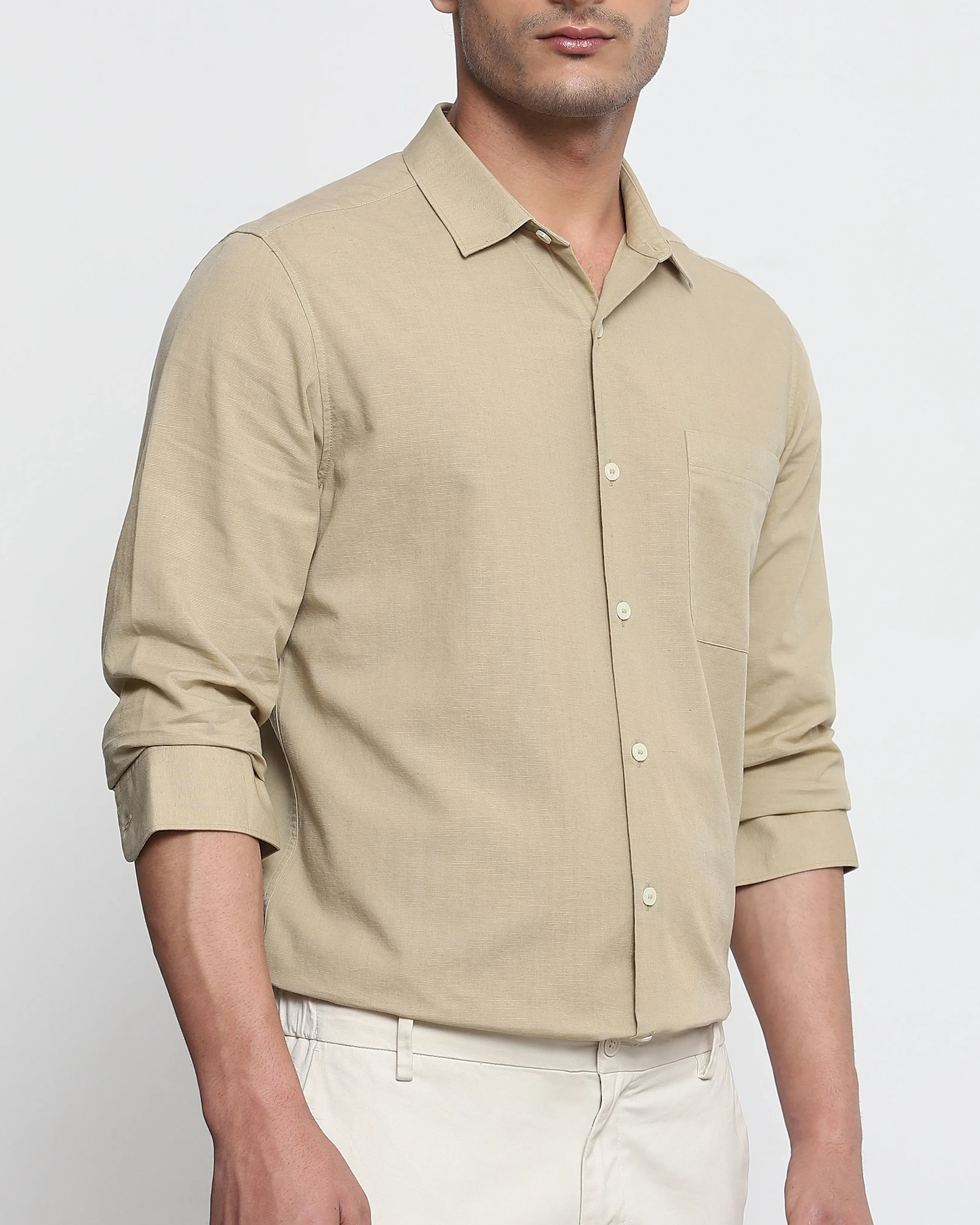 Leisure Simple Daily Slim-Fit Breathable Beige Shirt