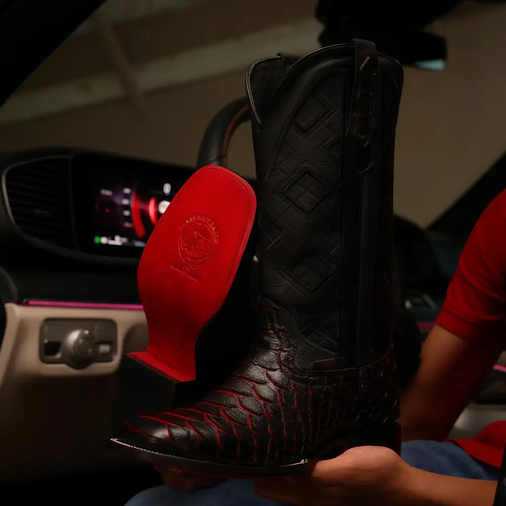 Jumbo Black Cherry Python Leather Boots - Square Toe