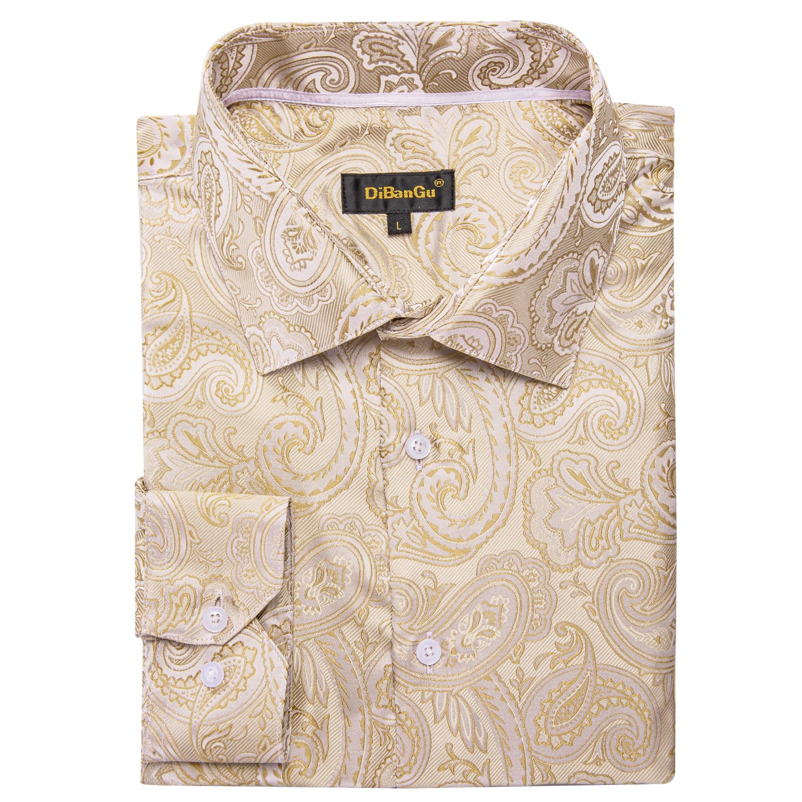Men's Paisley Dress Shirt Long Sleeve Wrinkle Free Button Down Cowboy Shirts - Champagne Gold&paisley