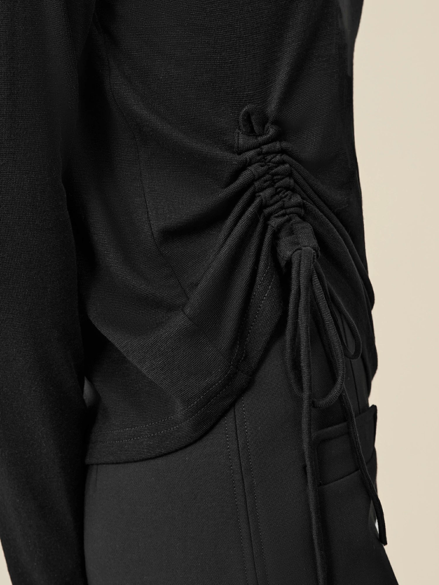 Lyocell & Wool Round Neck Long Sleeve Drawstring T-Shirt