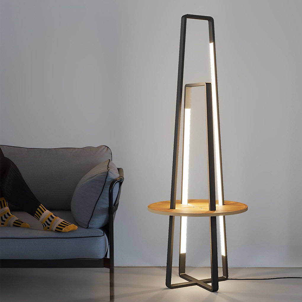 Creative Lines Frame Stepless Dimming LED Modern Floor Lamp with Table