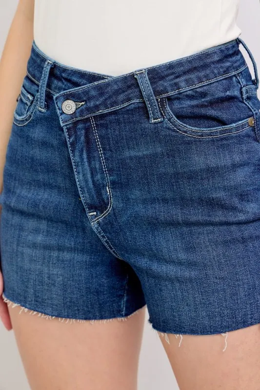 High Waist Criss-Cross Waistband Denim Shorts