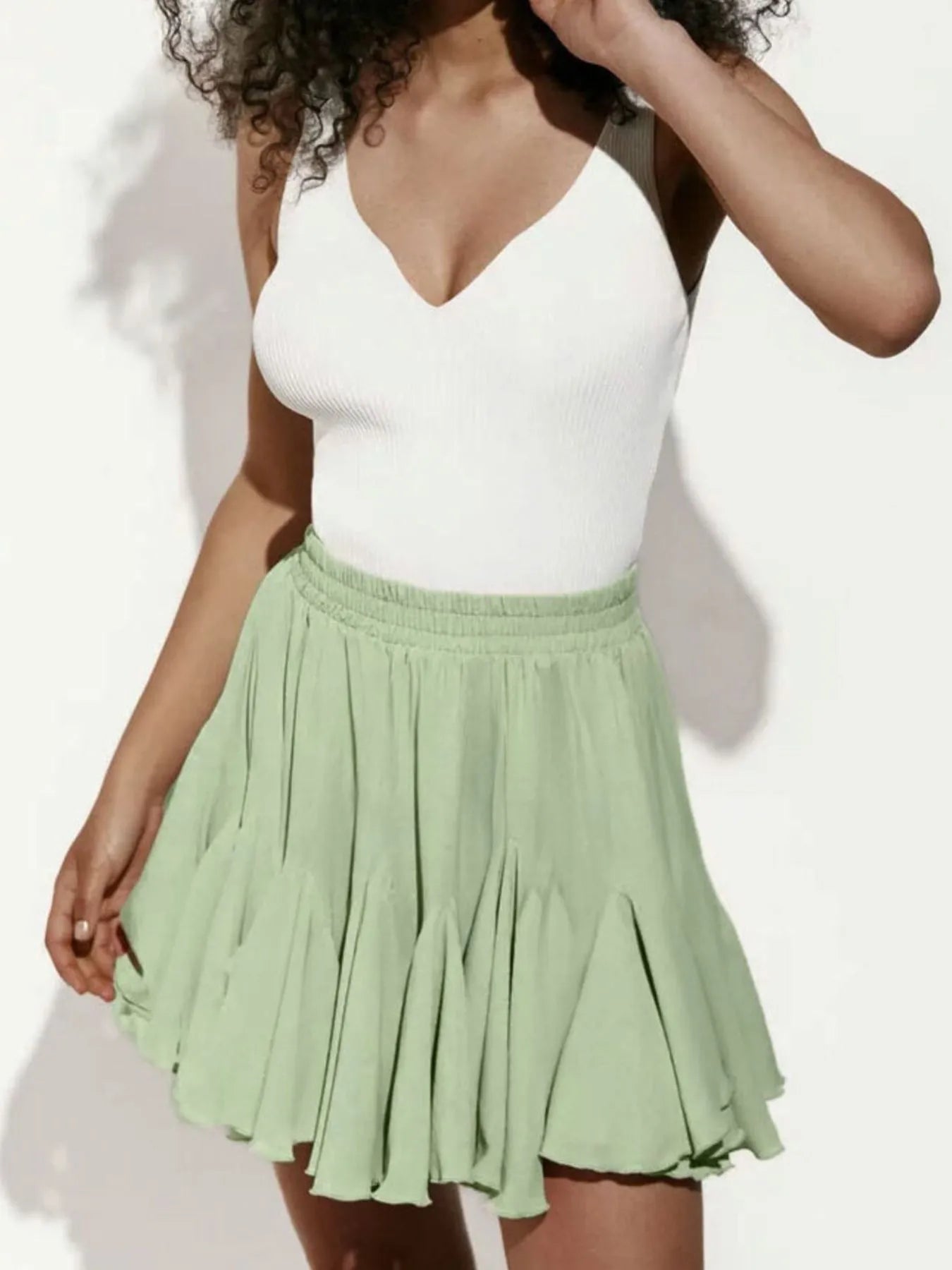 Elastic Waist Ruffled Hem Skirt
