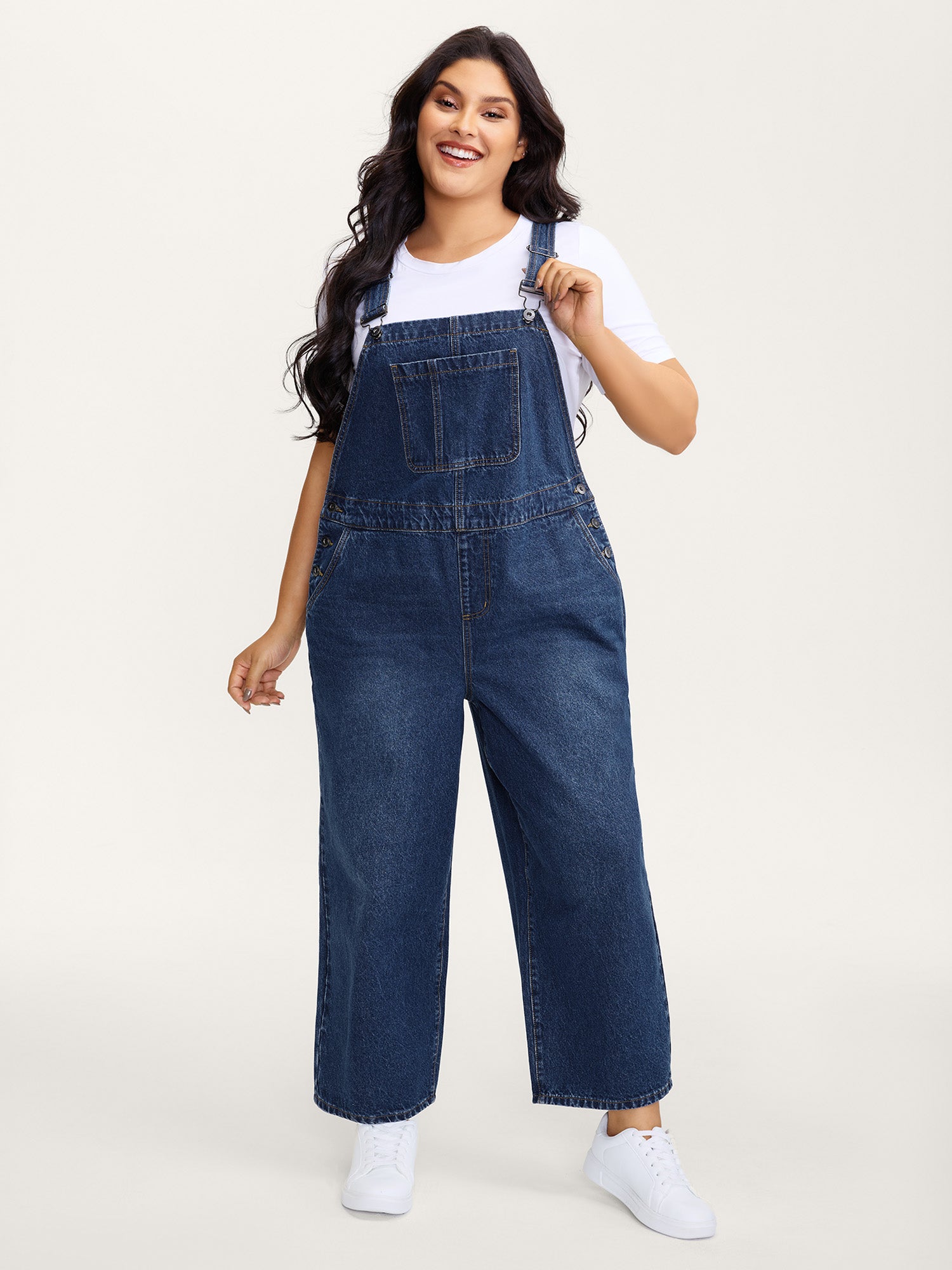 Cotton Relaxed-Fit Side Button Overall Denim Jumpsuit