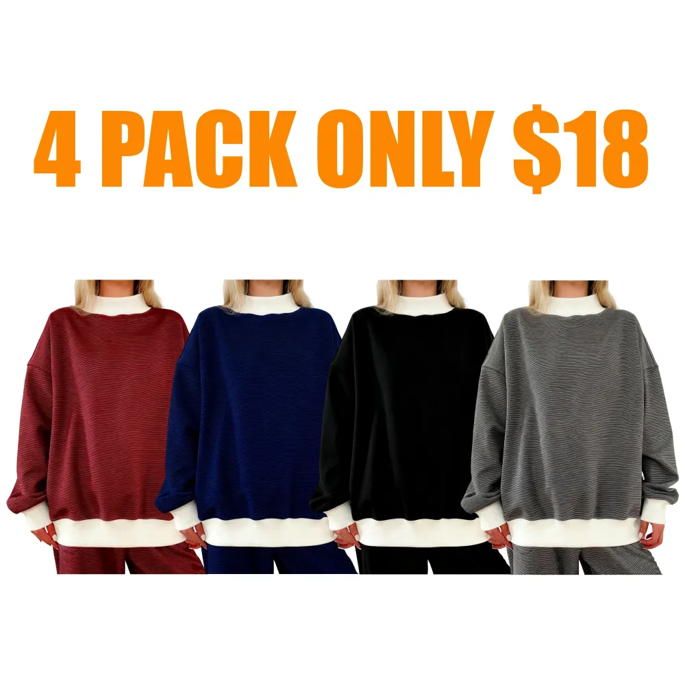 Blue and White Mini Striped Mockneck Sweatshirt