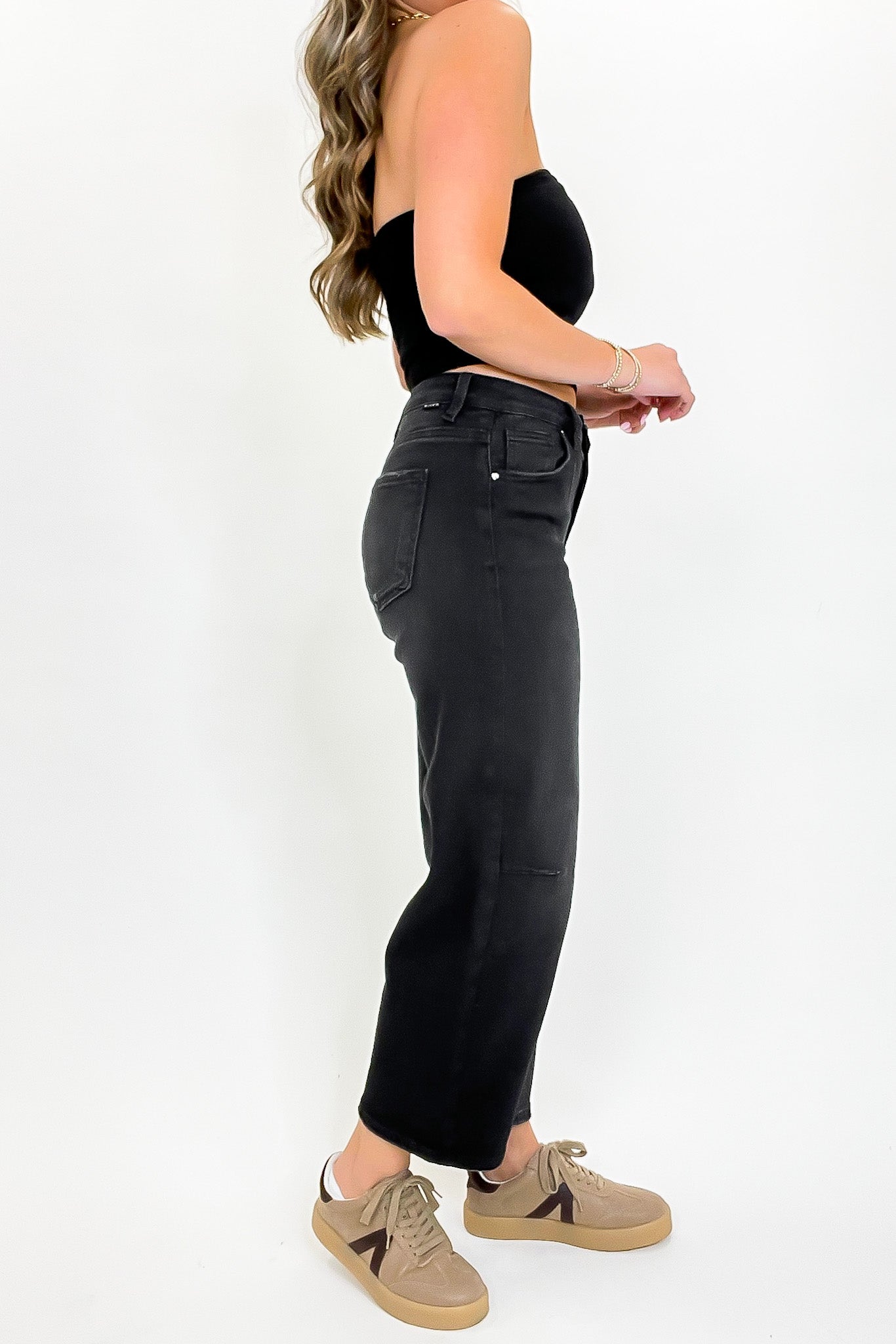 Mid Rise Crop Wide Barrel Leg Pants