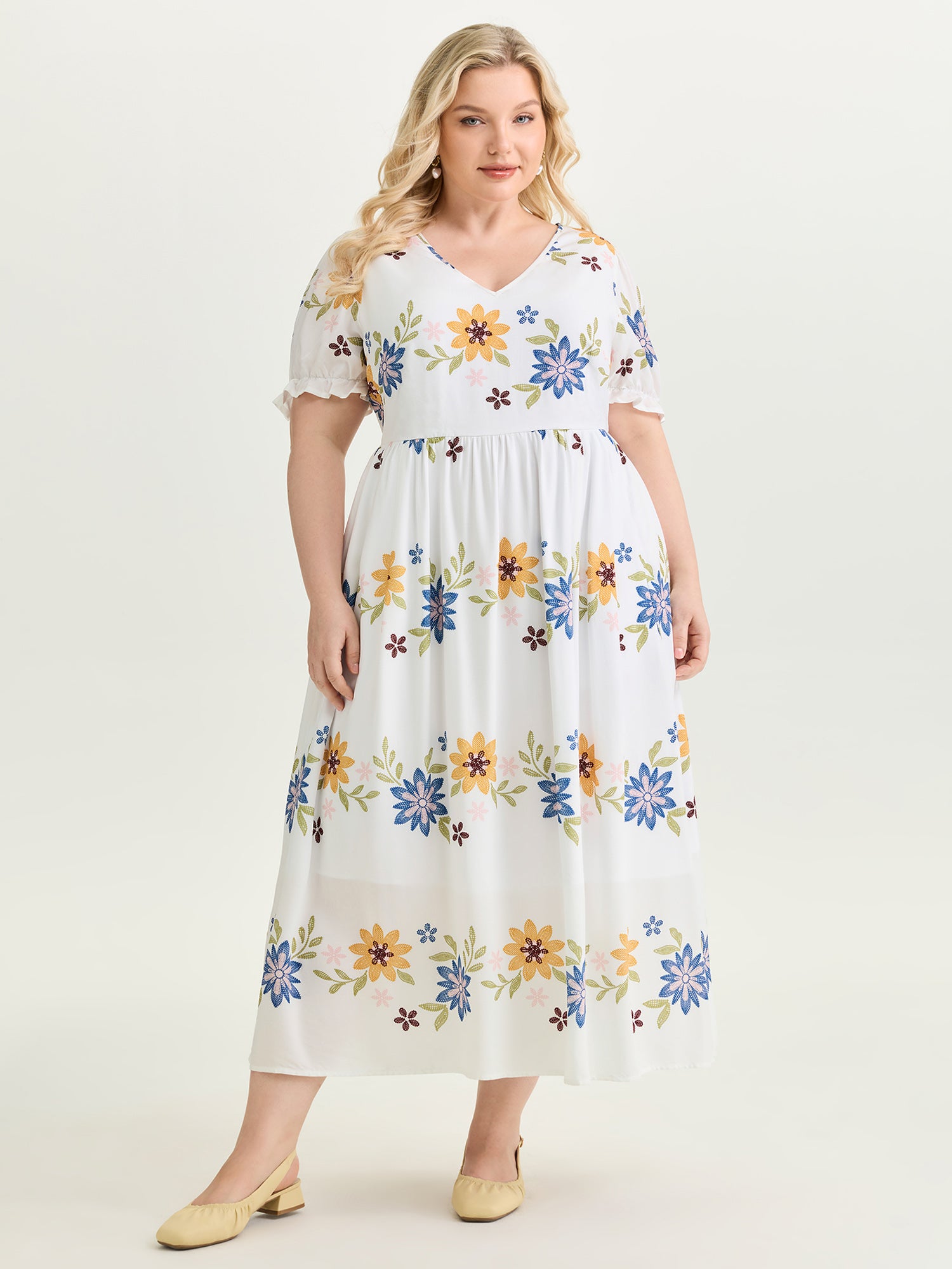 Large Floral Print Fit And Flare Midi Dress