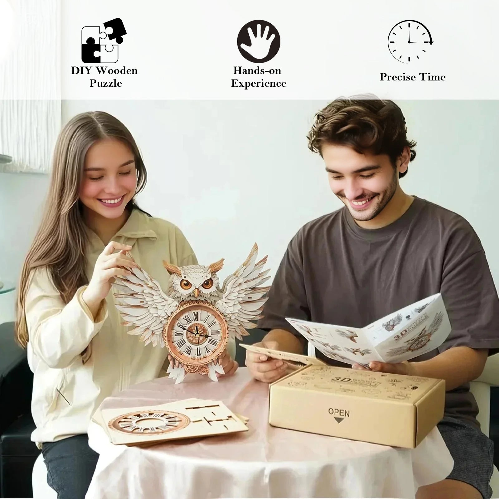 Snowy Owlâ€“ DIY Wooden Clock, 3D Puzzle Craft Kit