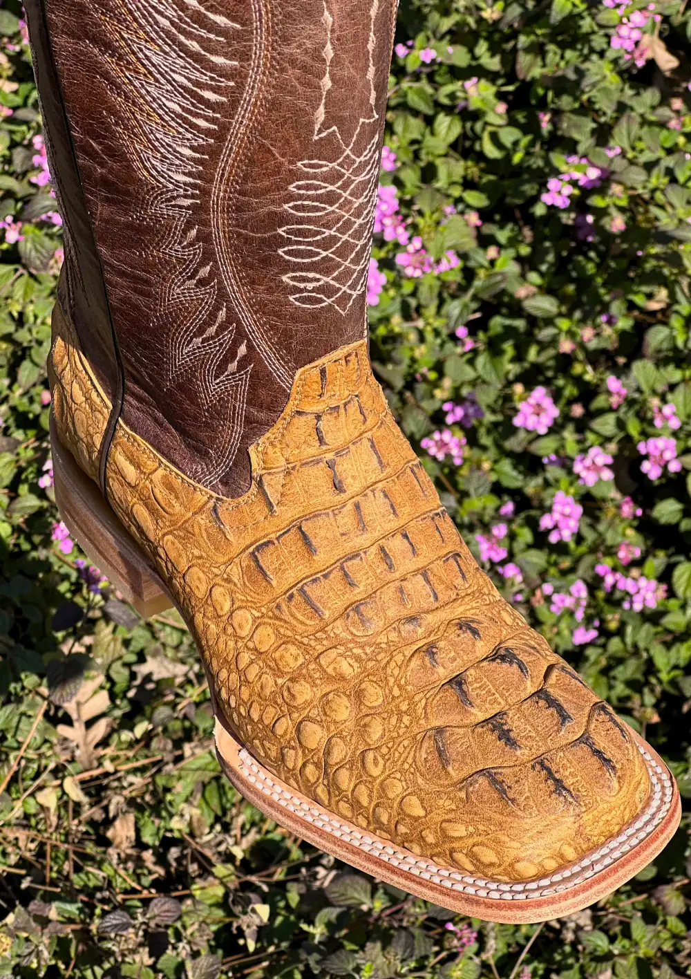 Men’s Honey Crocodile Leather Boots With Blue Shaft