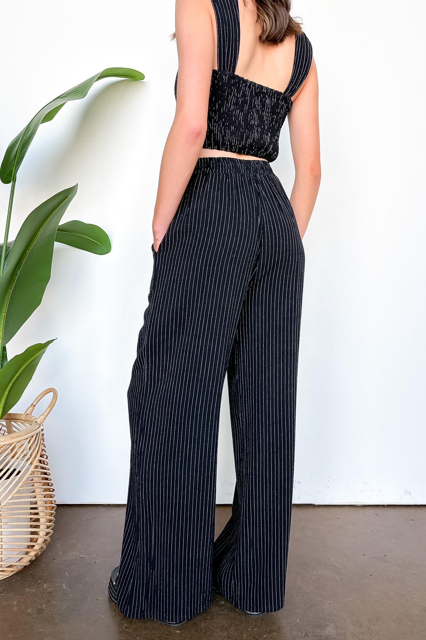 Striped Linen Smock Waist Pants