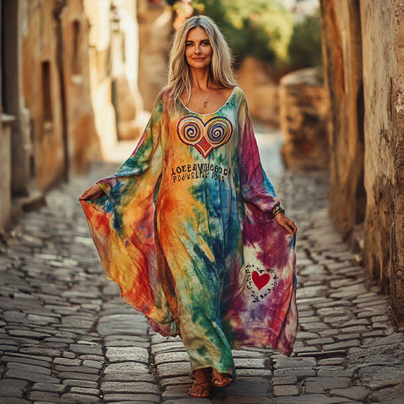 Vintage Hippie Loose Linen Dress a9de