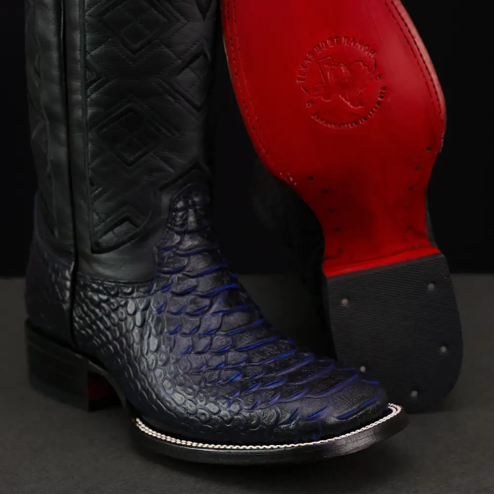 Royal Blue Anaconda Leather Boots - Square Toe