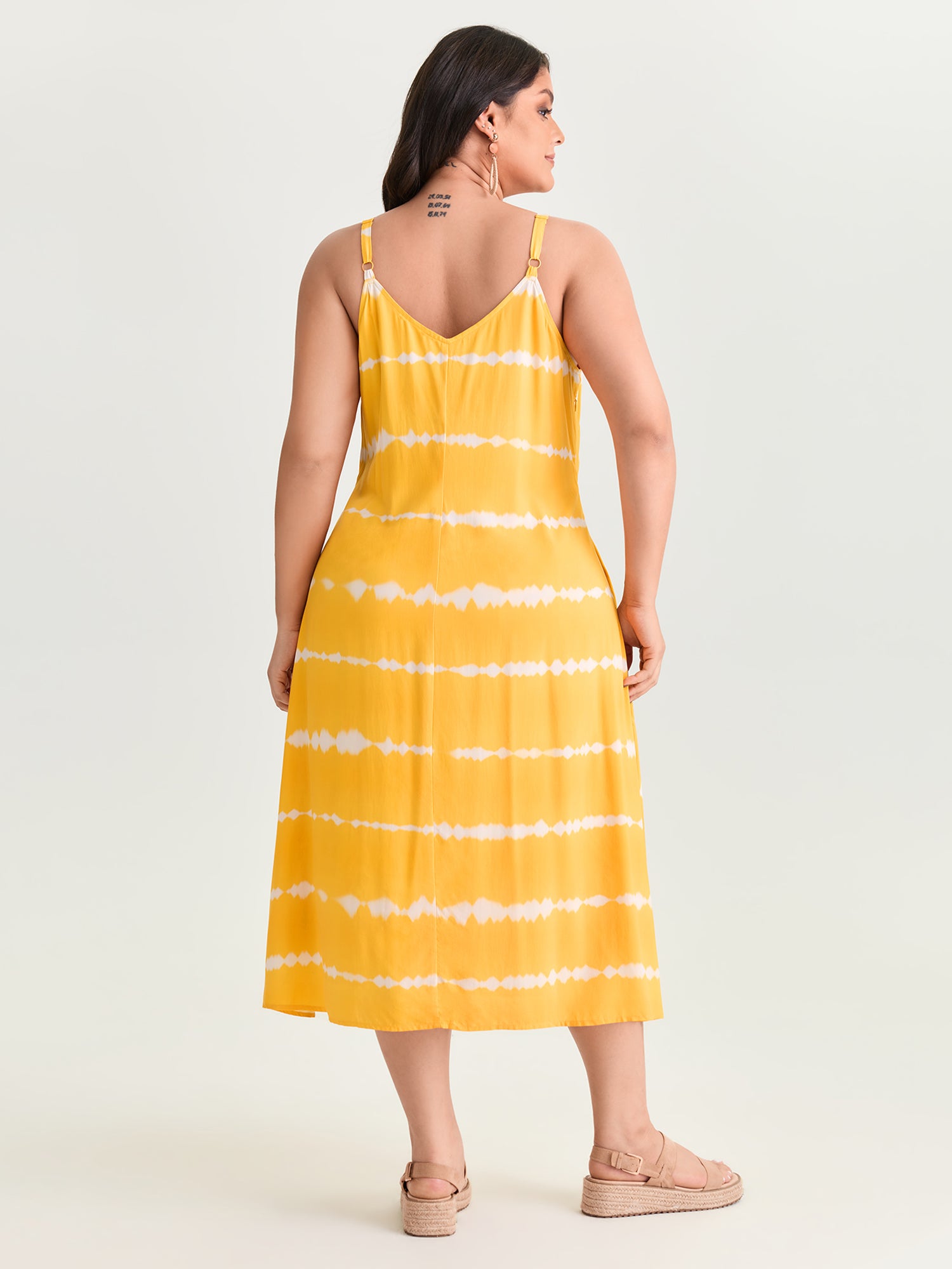 Zesty Striped Print A-Line Pockets Midi Dress