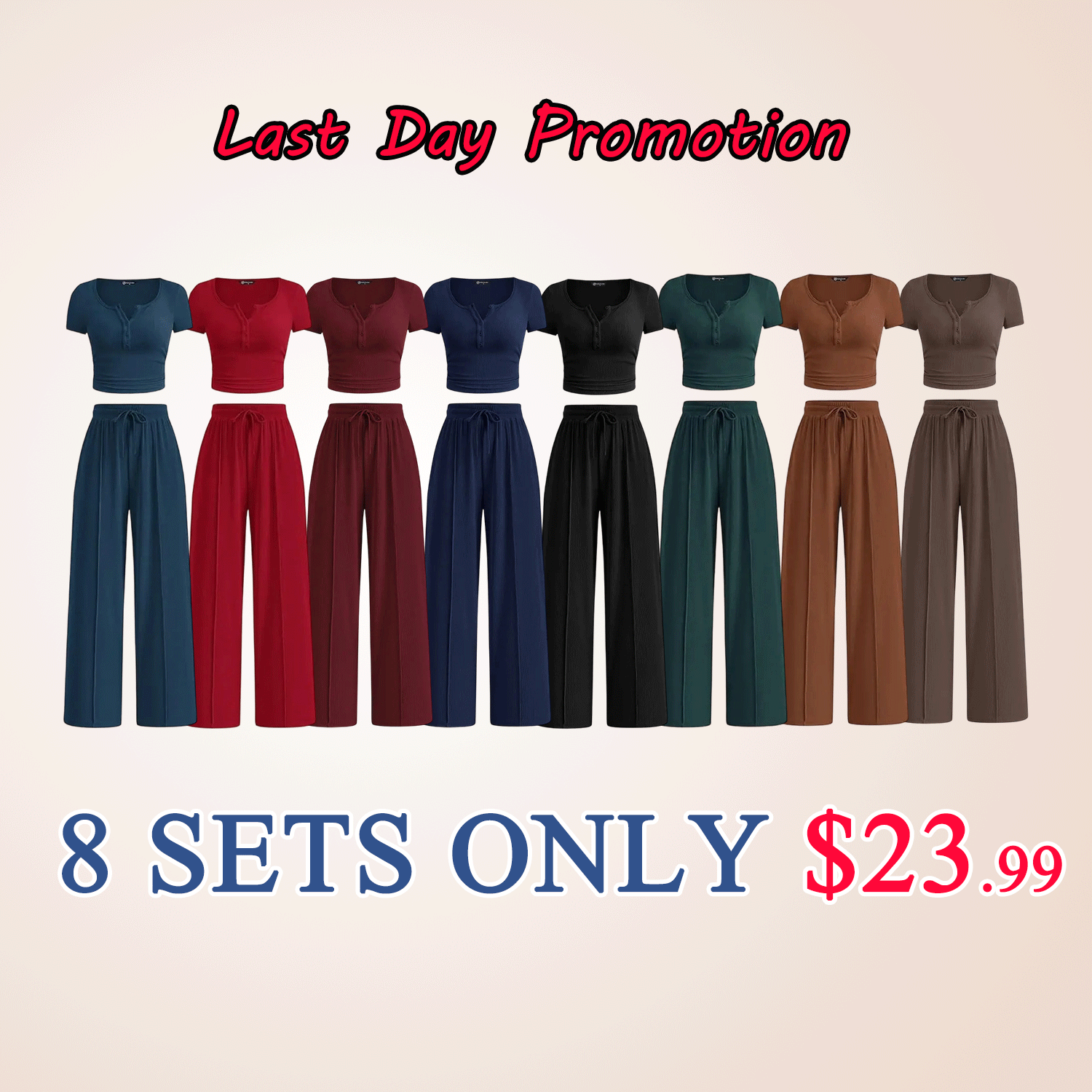 🔥Women’s Ribbed Knit 2-Piece Lounge Set – Button Crop Top & Wide Leg Pants