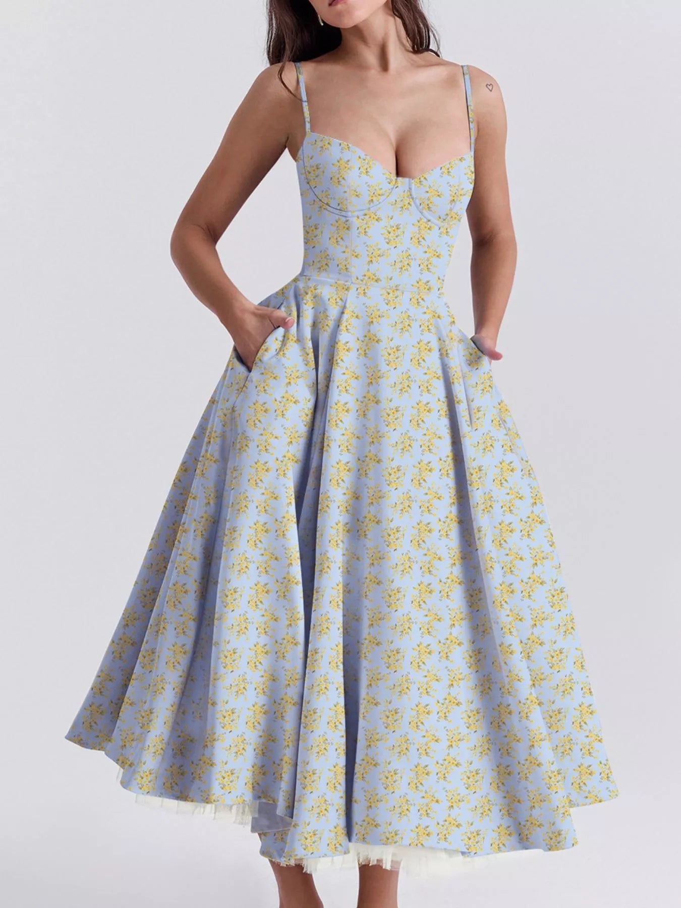 Sweetheart Neck A-Line Midi Dress