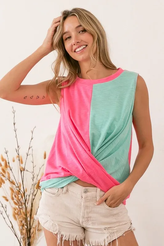 Slub Terry Color Block Twisted Top