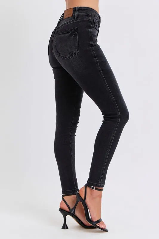 Blue Full Size Midi Rise Tummy Control Skinny Jeans Plus Size