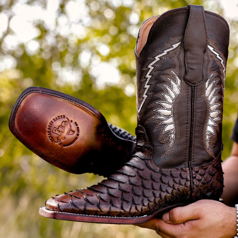 Brown Python Leather Boots - Square Toe