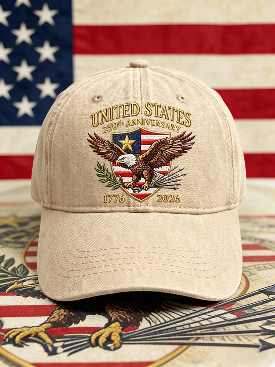 US 250th Anniversary Bald Eagle Emblem Washed Denim Baseball Cap