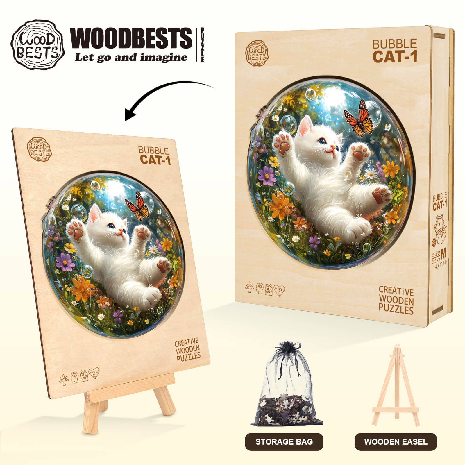 Bubble Cat-1 Wooden Jigsaw Puzzle