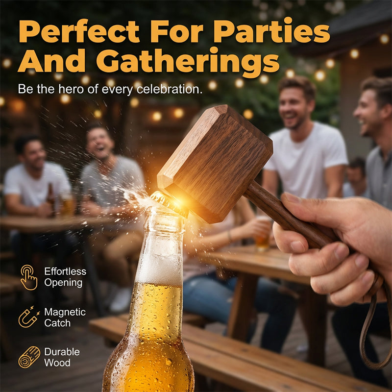 Creative Wooden Hammer Bottle Opener with Stand