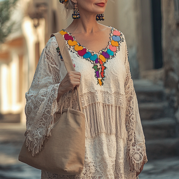 Vintage Loose Linen Patchwork Dress 83e2