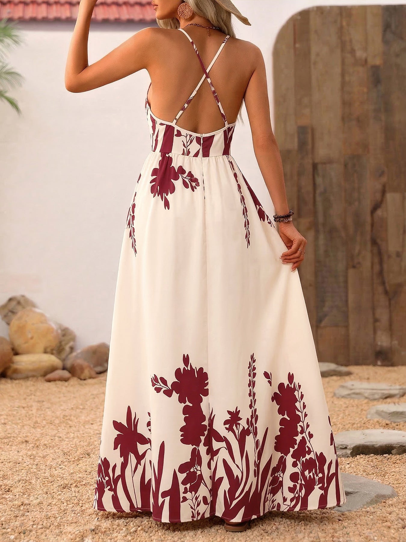 Deep V-Neck Spaghetti Strap Maxi Dress