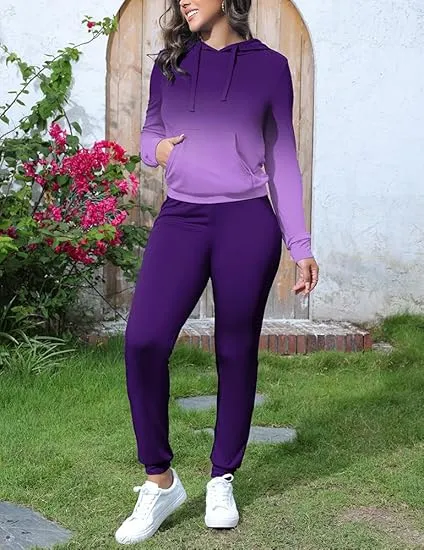 Women's Solid Drawstring Hoodie & Pocket Sweatpants Two-piece Set