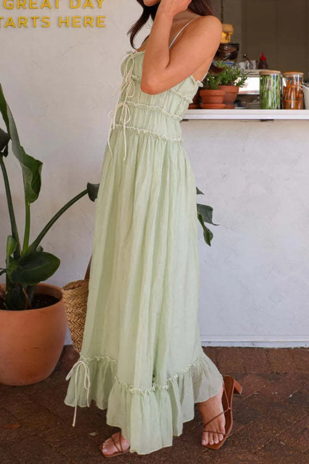 Ruffled Hem Frill Midi Cami Dress