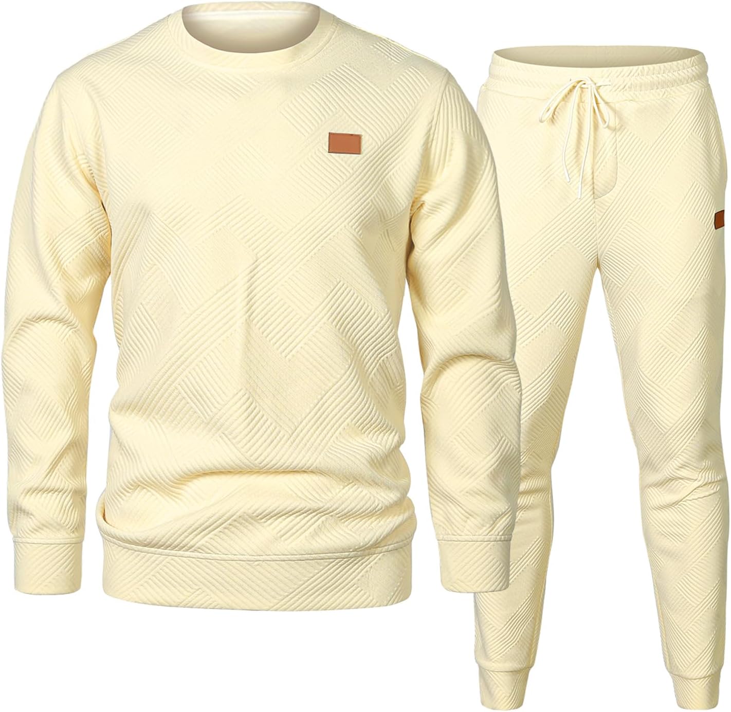 Mens 2 Piece Outfits Knit Jacquard Pullover Sweatshirt Tracksuit & Joggers Sweatpants Sweatsuit Sets with Pockets