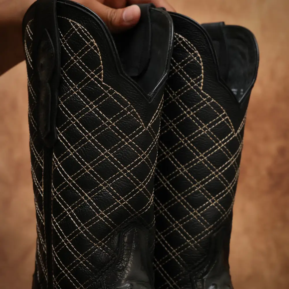 Grey Ostrich Leather Boots - Square Toe