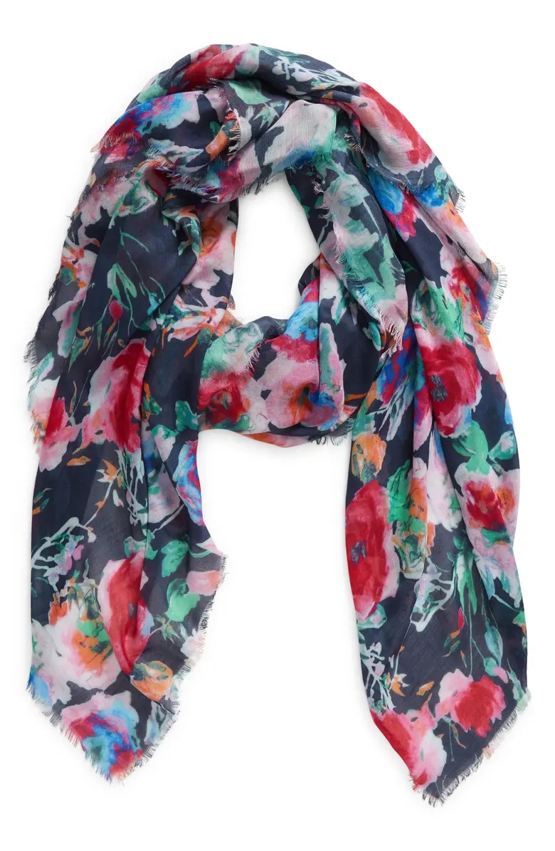 Floral Print Fringe Scarf