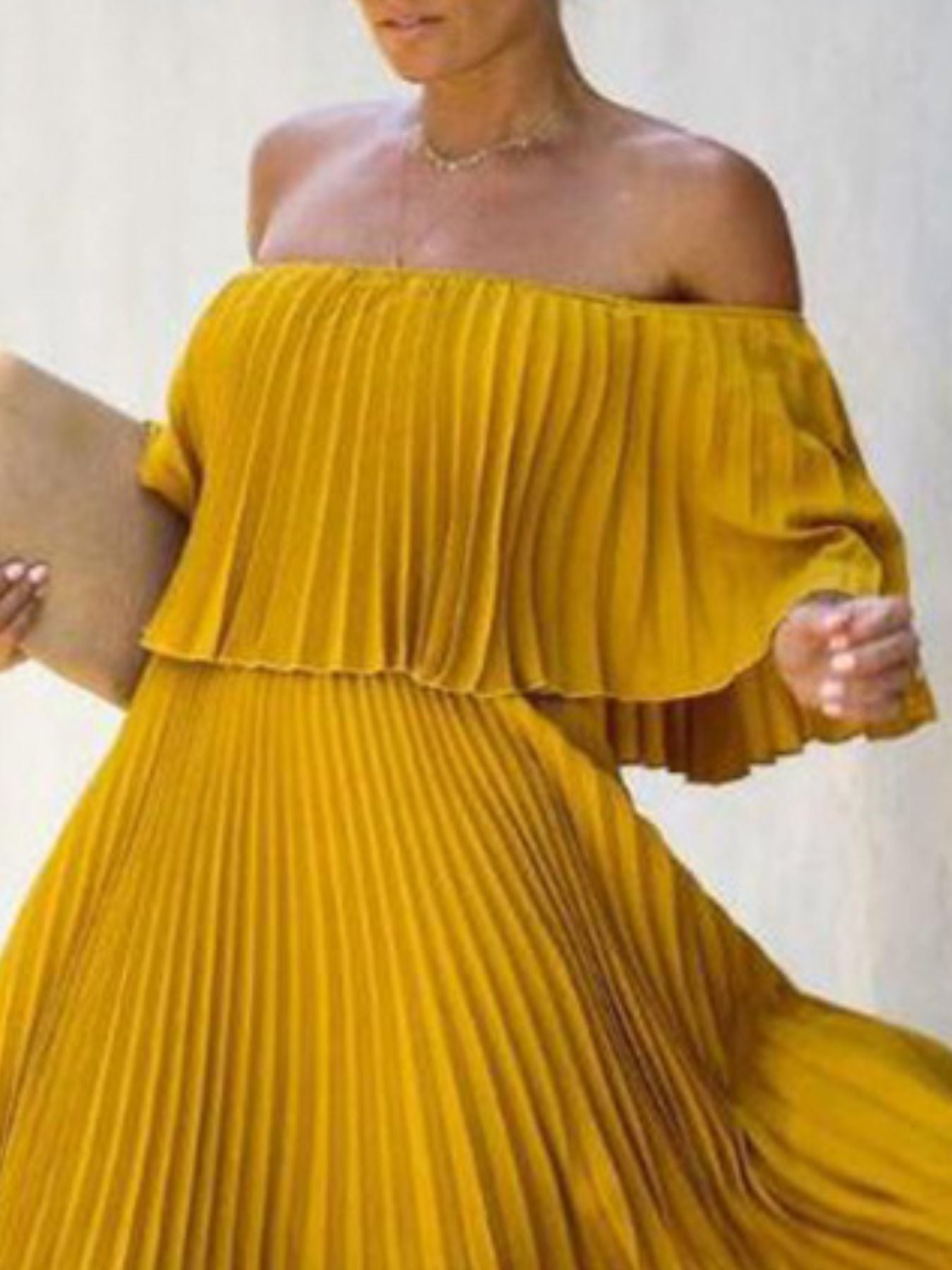 Full Size Off-Shoulder Pleated Maxi Dress Plus Size