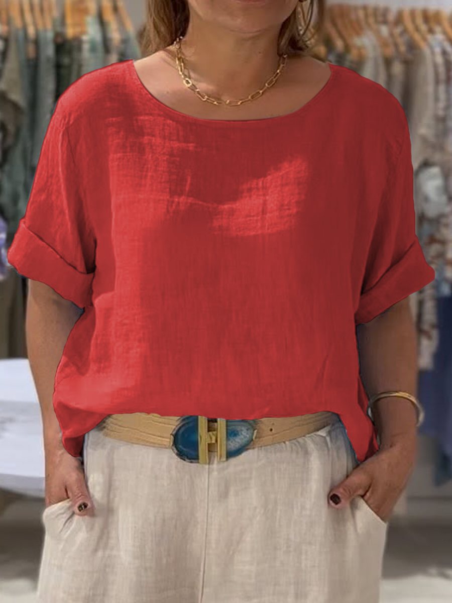 Women's Front and Back Two-way Casual Cotton And Linen Short Sleeve Shirt