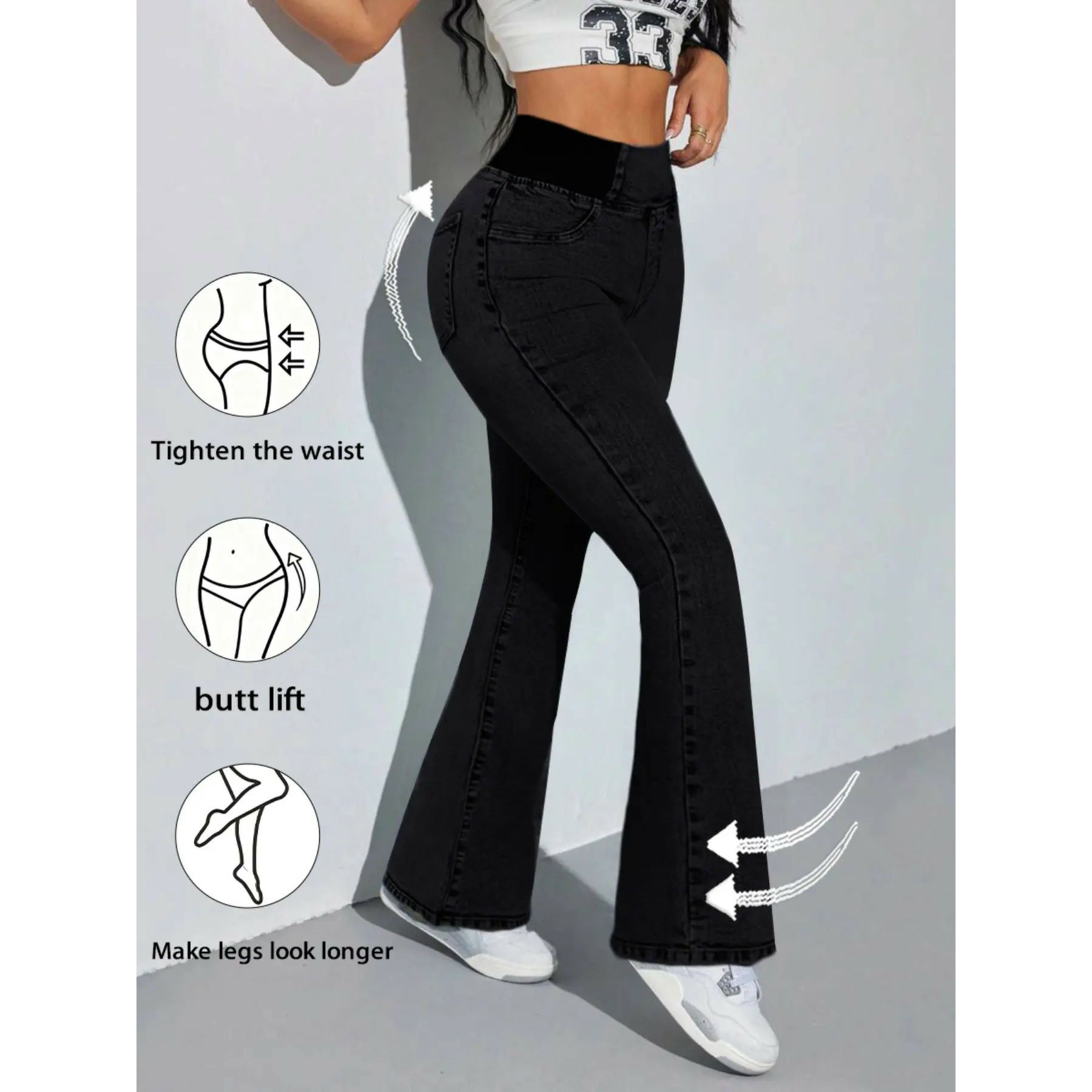 Women's Y2K High-Waisted Flared Jeans – Stretch Waist-Cinching Bootcut Denim