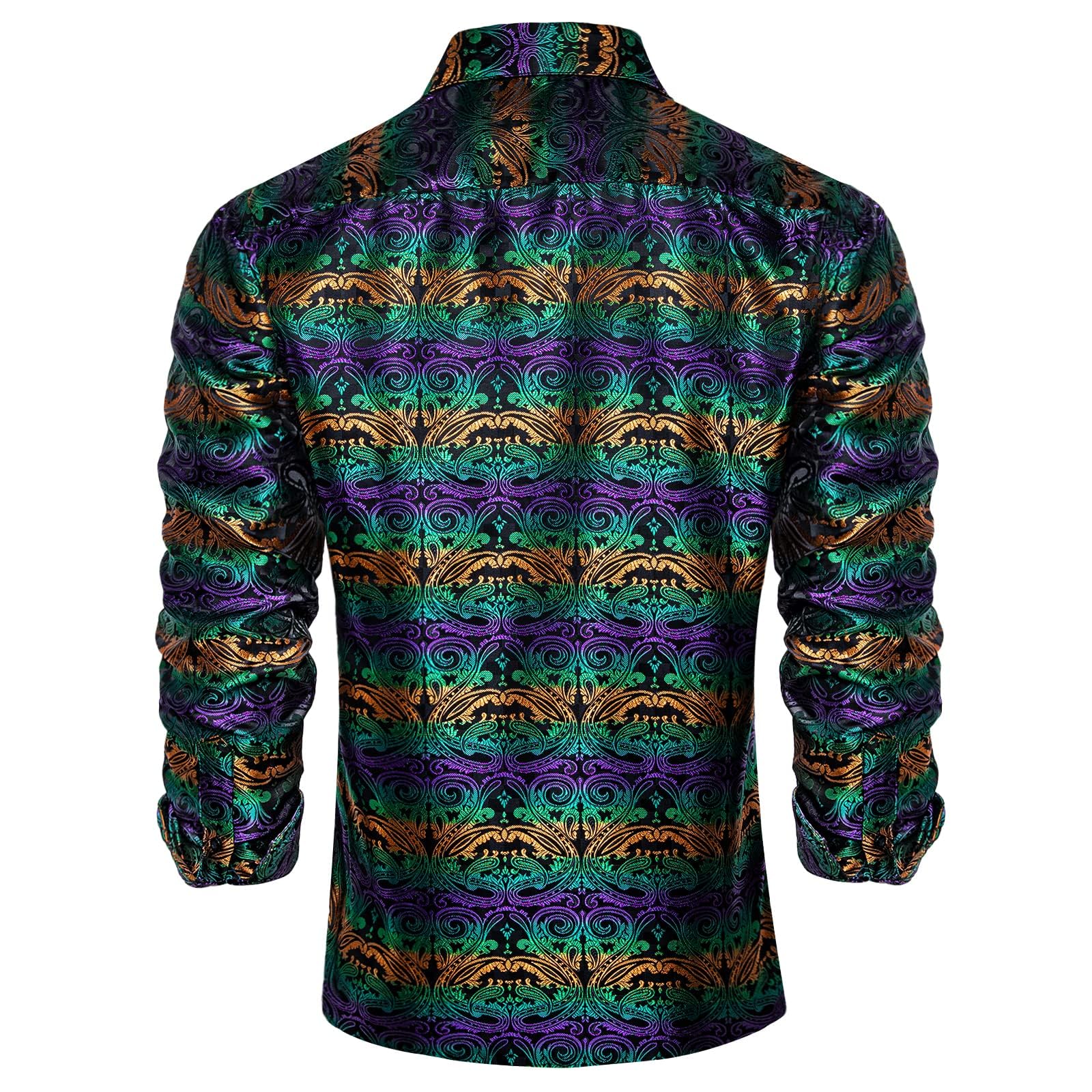 Men's Paisley Dress Shirt Long Sleeve Wrinkle Free Button Down Cowboy Shirts - Purple Green Orange&paisley