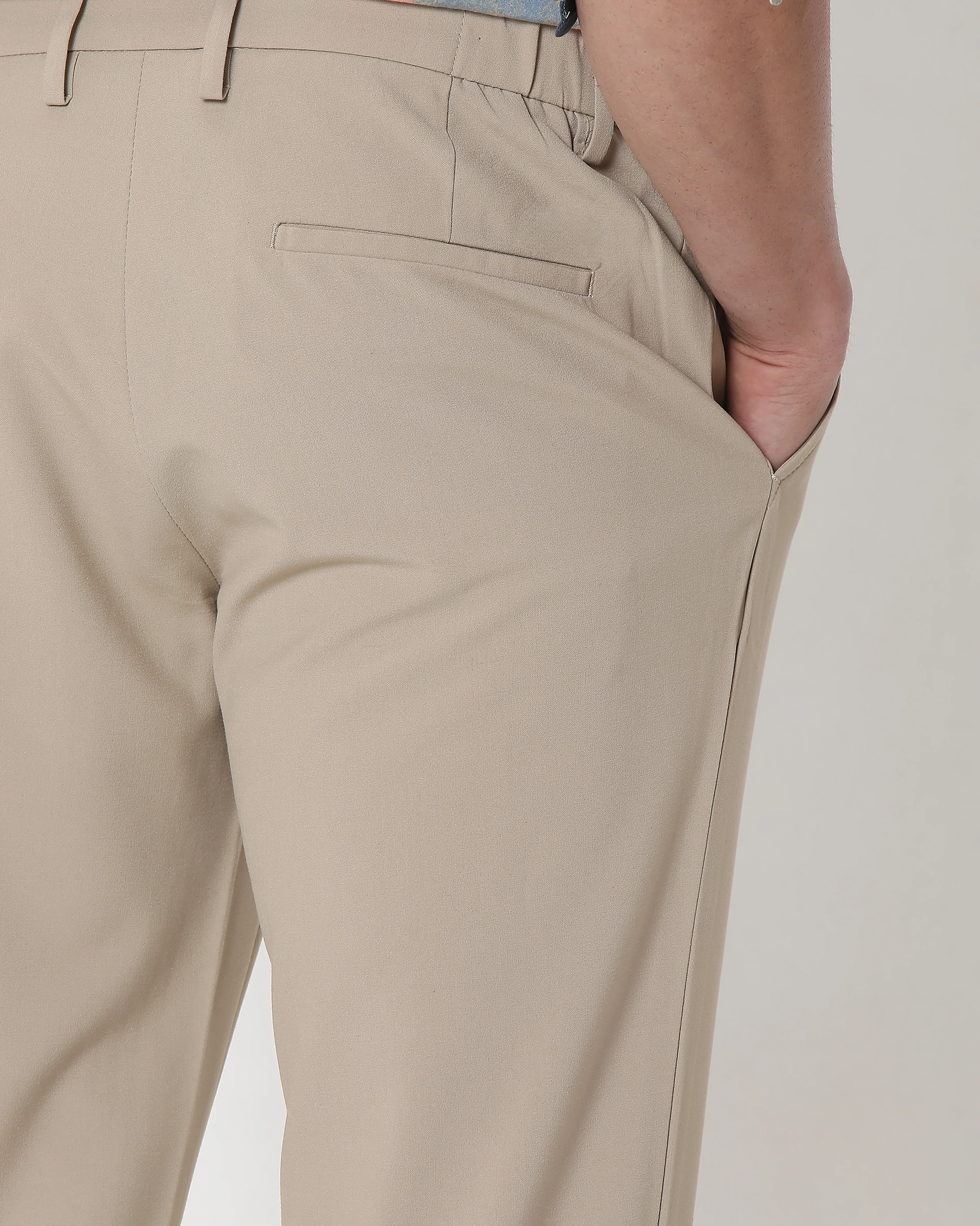 Classic Versatile Soft Slim-Fit Straight-Leg BeigeTrousers
