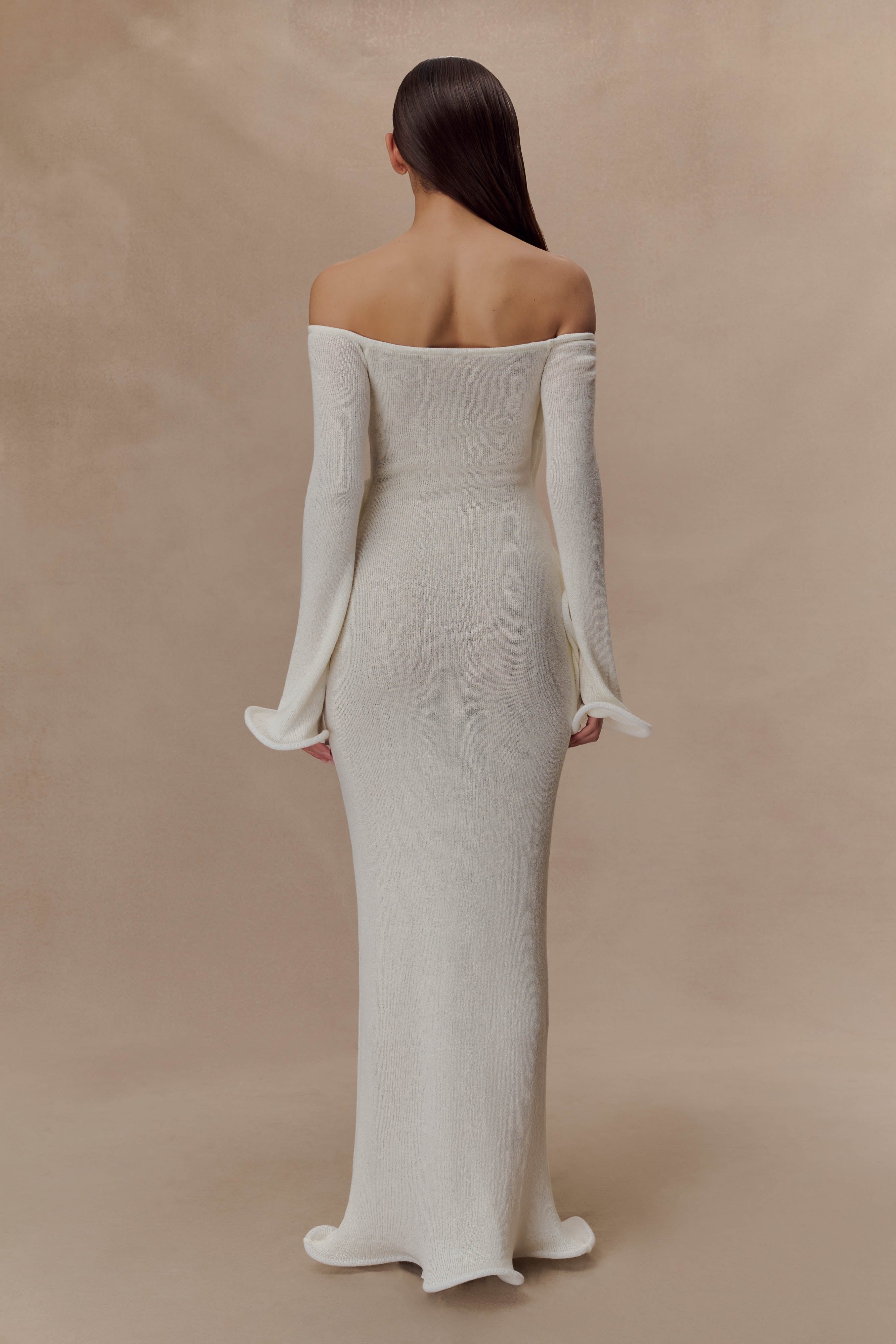 White Off Shoulder Knit Maxi Dress